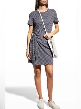 Vince. NWT Grey Striped Cotton T-Shirt Dress w/ Side Tie Detail Size XL